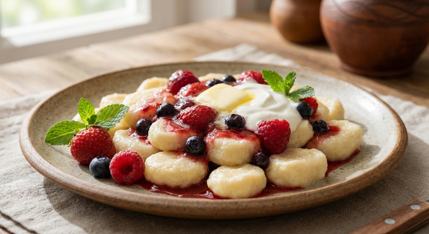 Ленивые вареники с тёплым ягодным соусом 🥟🍓 — фото 3