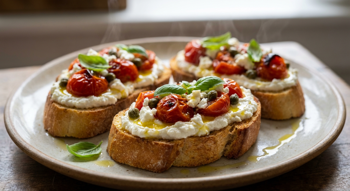 Тёплые кростини с запечёнными томатами и рикоттой 🍅🥖 — фото 3