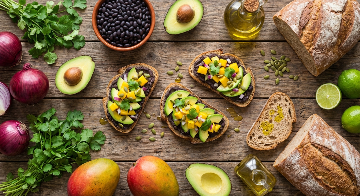 Тосты «Сиеста» с чёрной фасолью и манго 🥑🌞
