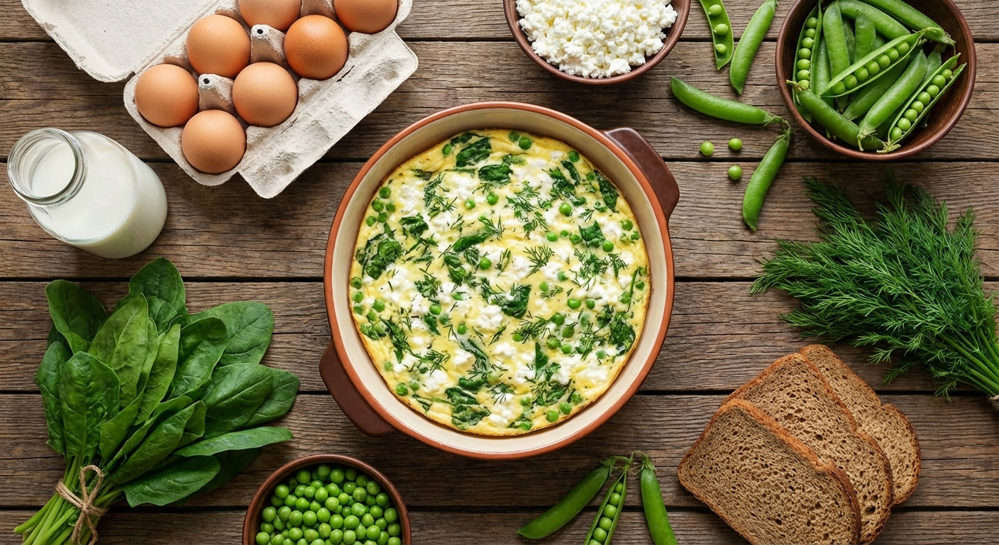Паровой омлет с творогом и укропом 🌿
