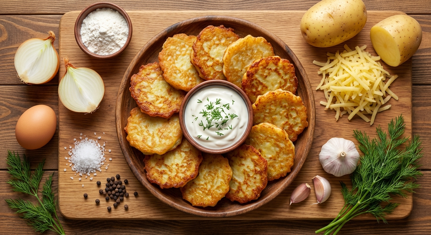 Золотистые деруны с чесночной сметаной 🥔🧄