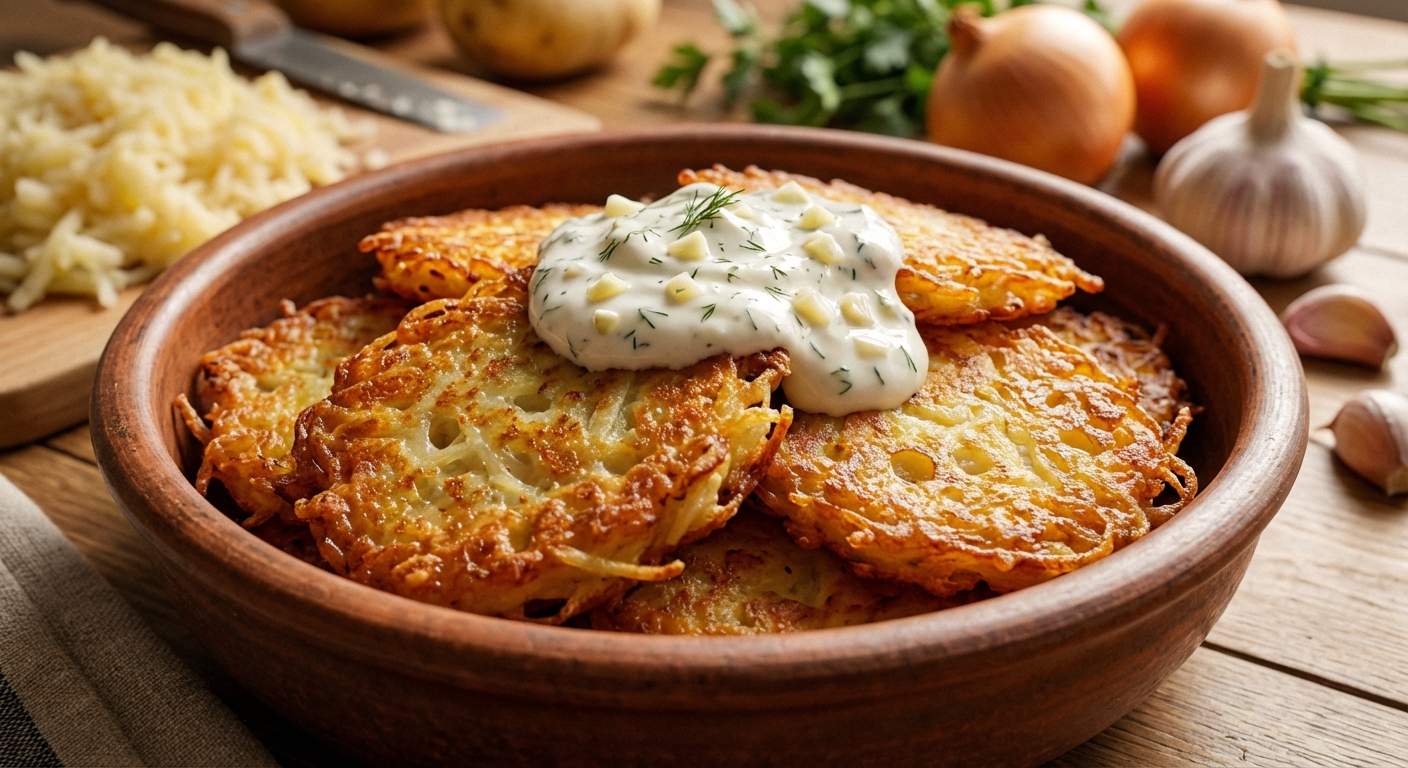 Золотистые деруны с чесночной сметаной 🥔🧄 — фото 2