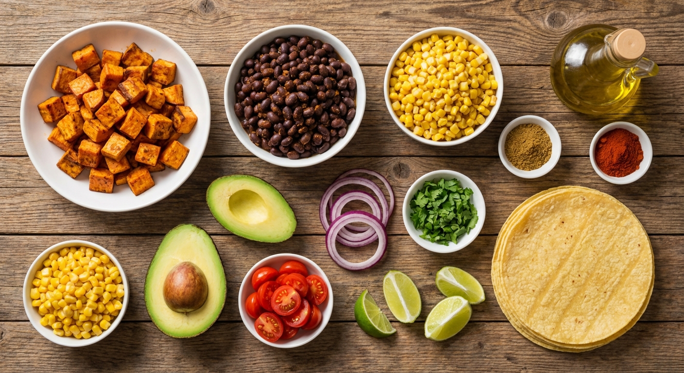 Бататовые тако с пикантной чёрной фасолью 🌮