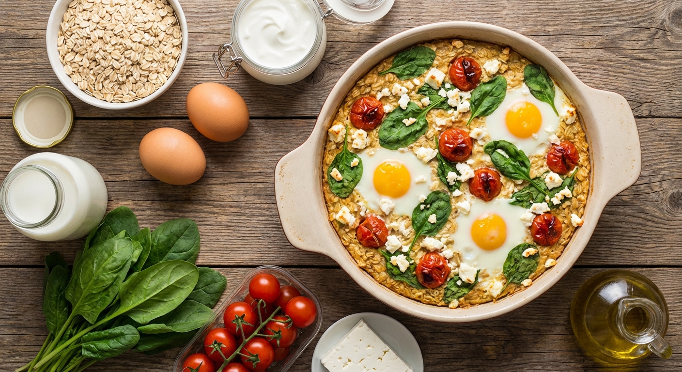 Сытная запечённая овсянка с яйцом и шпинатом 🥣🥚