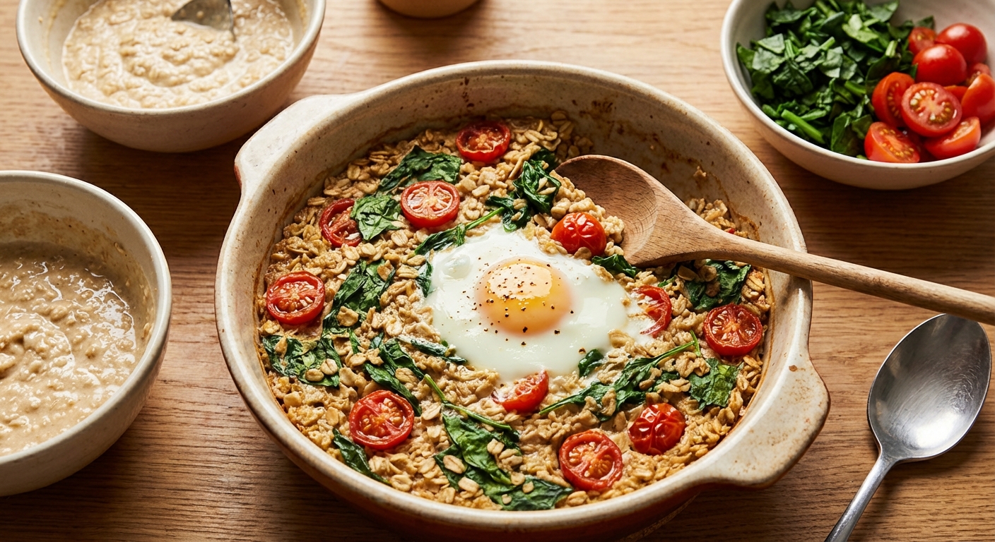 Сытная запечённая овсянка с яйцом и шпинатом 🥣🥚 — фото 2