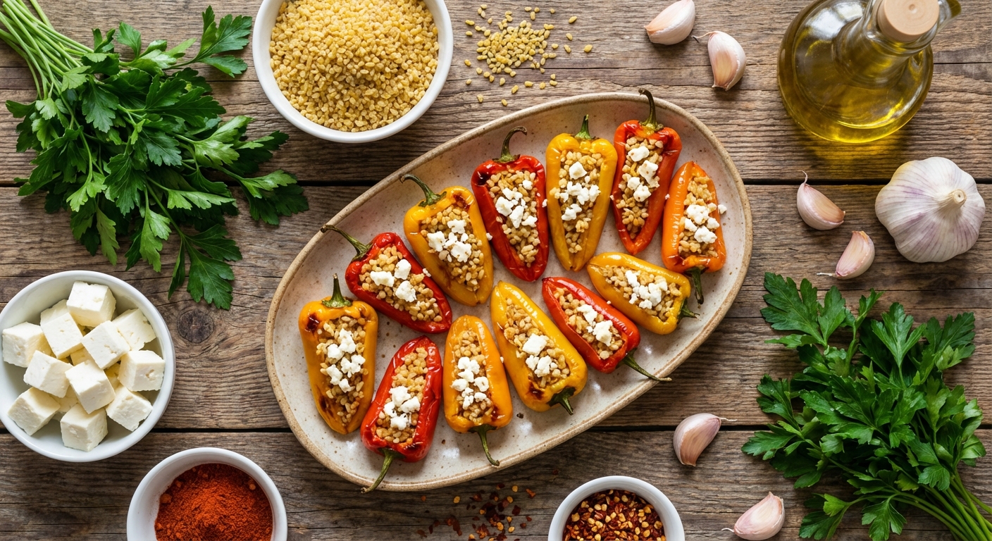 Тёплые мини‑паприки с булгуром и фетой 🌶️🧀