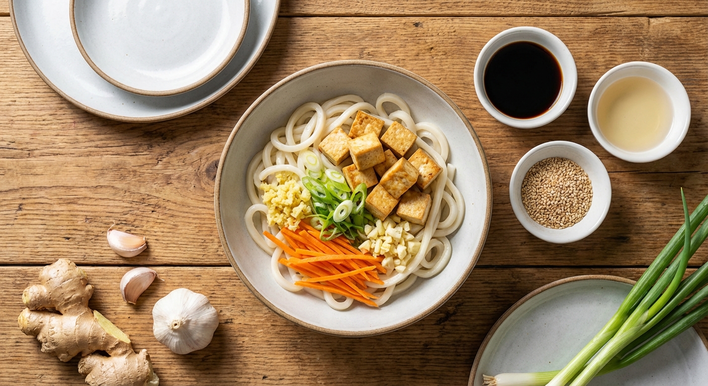 Удон-боул с имбирно‑чили тофу 🌿🍜