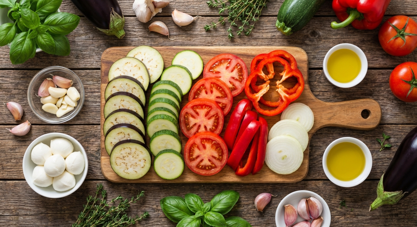 Деревенский рататуй с запечённой моцареллой 🍆🍅