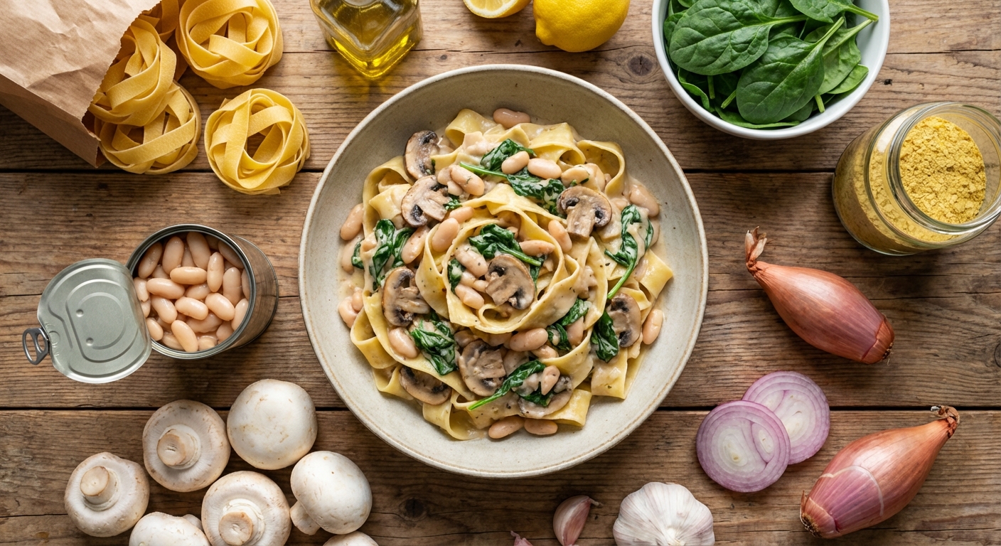 Кремовая паста с белой фасолью и грибами 🍝🌿