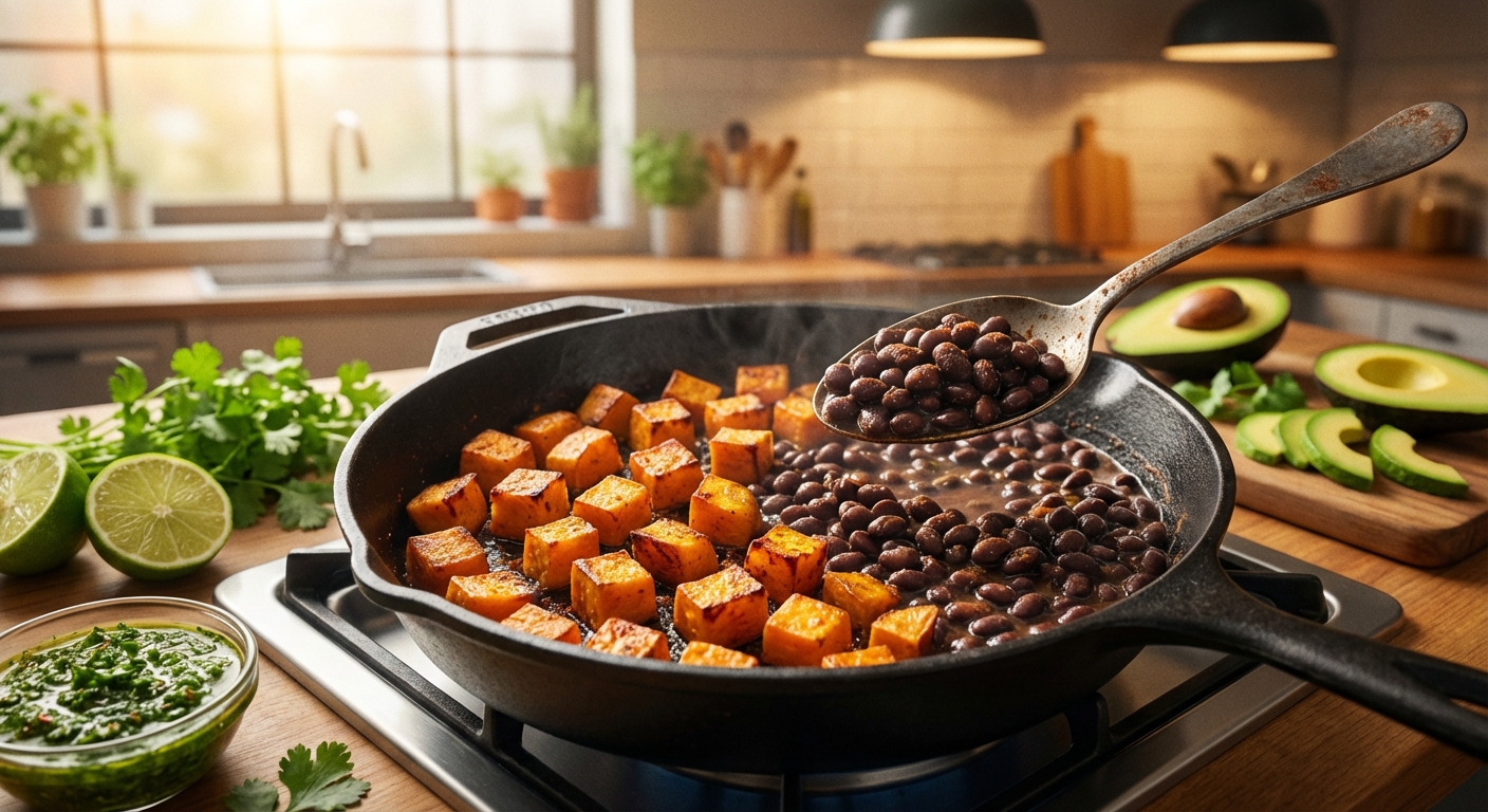 Бататовый тако-боул с чёрной фасолью и лаймовым чимичурри 🌶️🥑 — фото 2