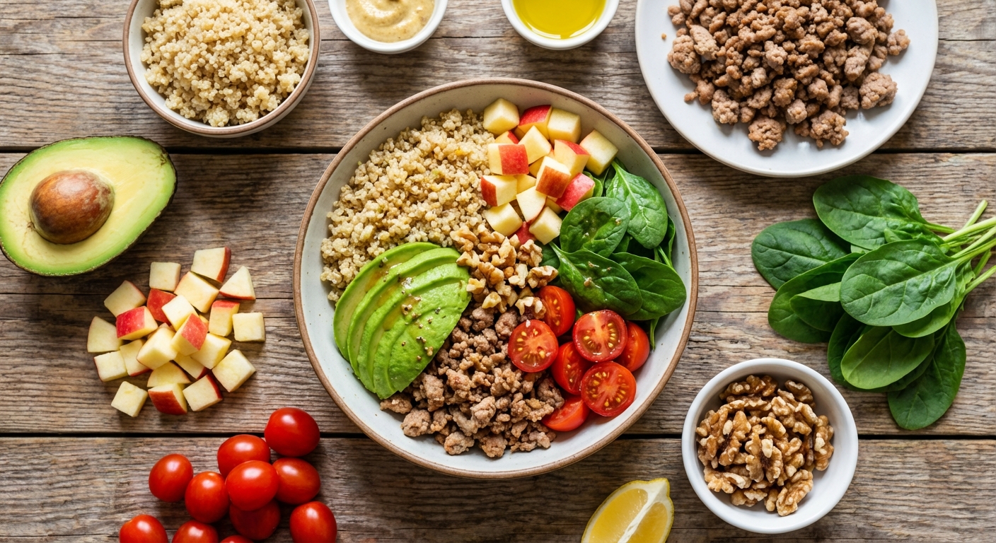 Индейка‑боул с киноа и хрустящим яблоком 🥗