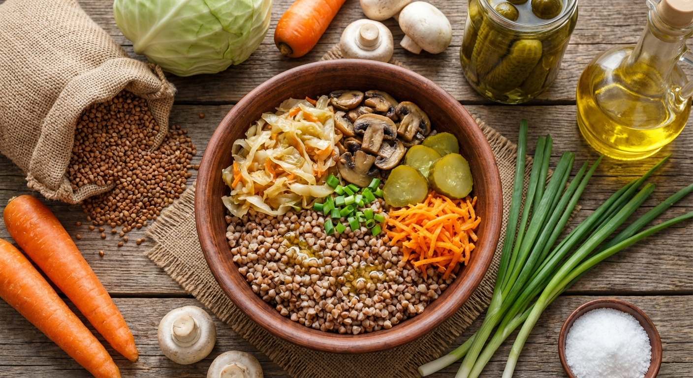 Тёплый гречневый боул с тушёной капустой 🥣🌿