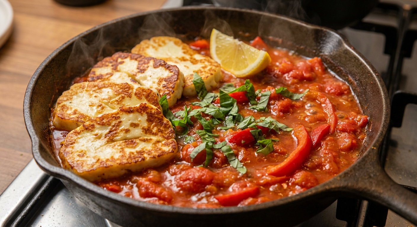 Кускус с хрустящим халлуми и томатным рагу 🧀🍅 — фото 2