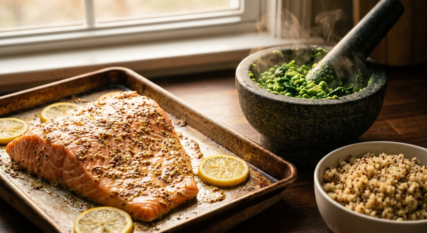 Лимонно-горчичный лосось с зелёным гороховым пюре 🐟🍋 — фото 2