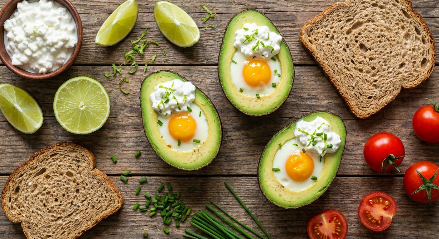 Запечённые яйца в авокадо с творожно‑лаймовым кремом 🥑🍳