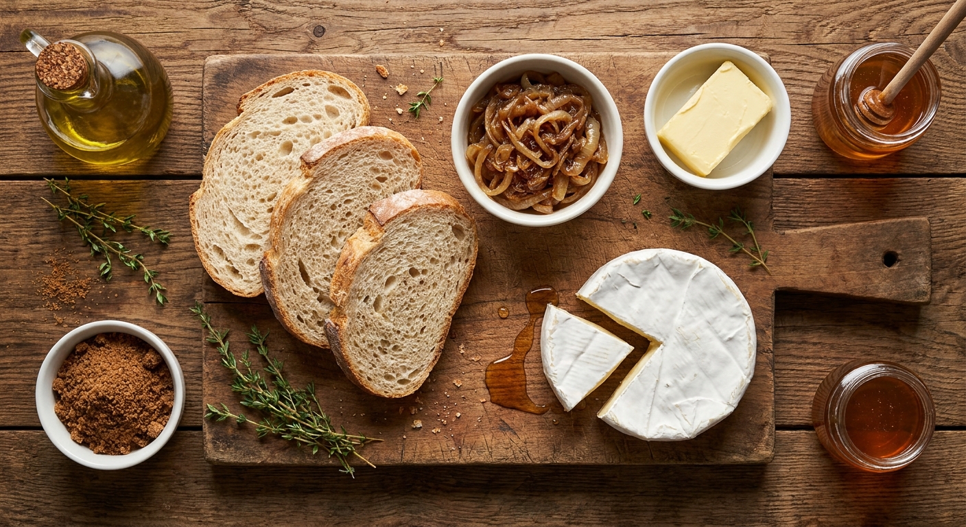 Тёплый тост с карамелизированным луком и бри 🧀🍯