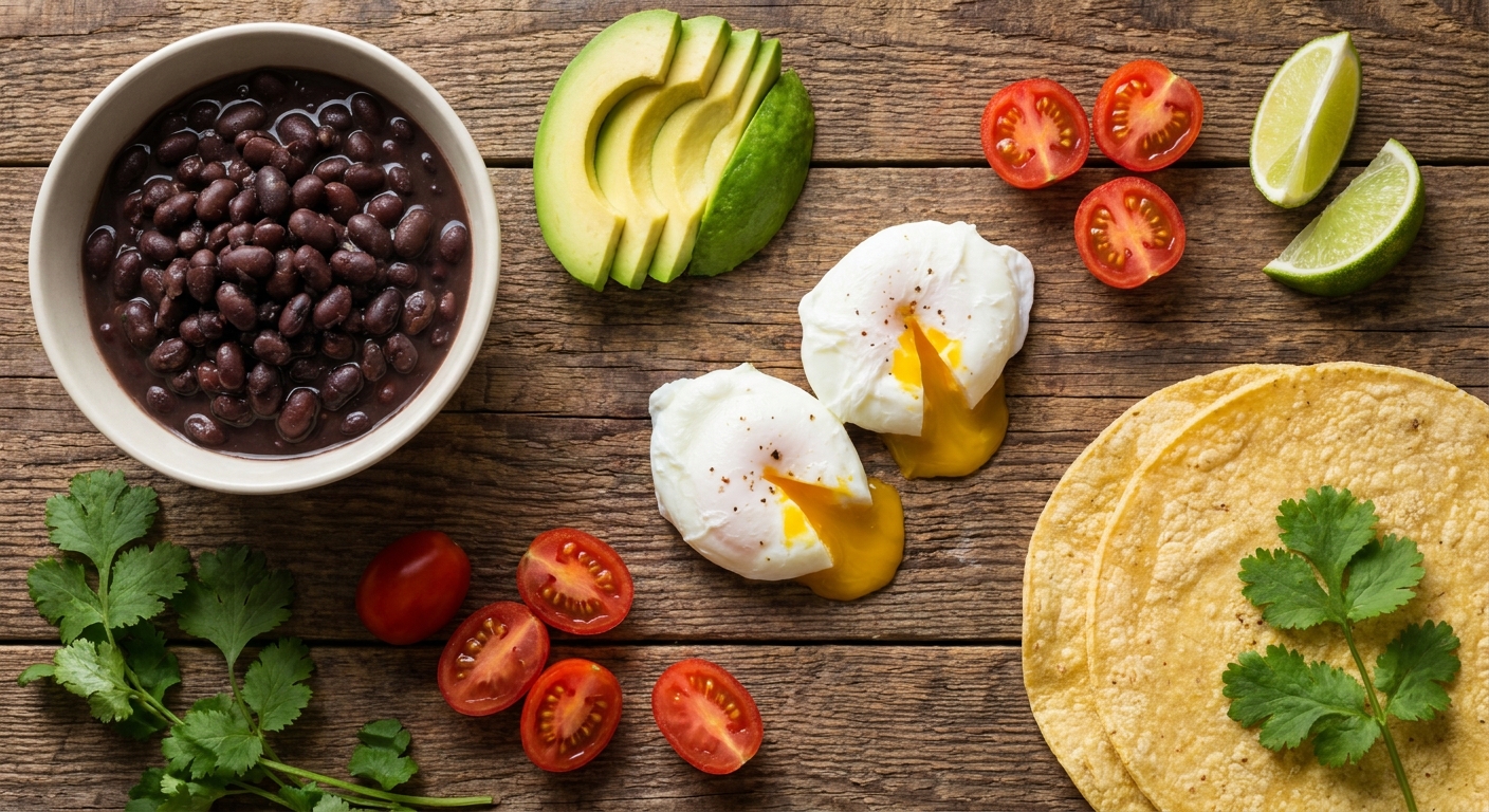 Латино-завтрак: чёрная фасоль, авокадо и пашот ☀️🥑