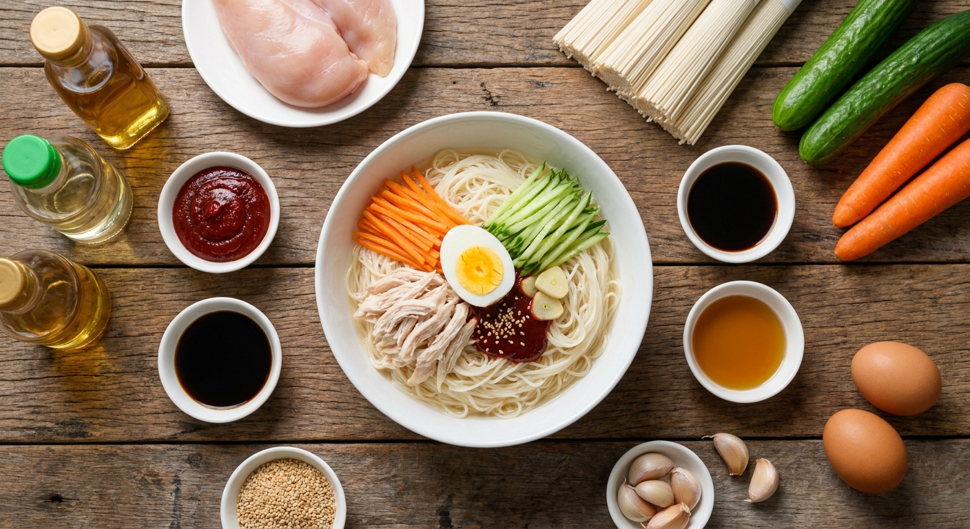Корейские холодные лапши с курицей 🥢