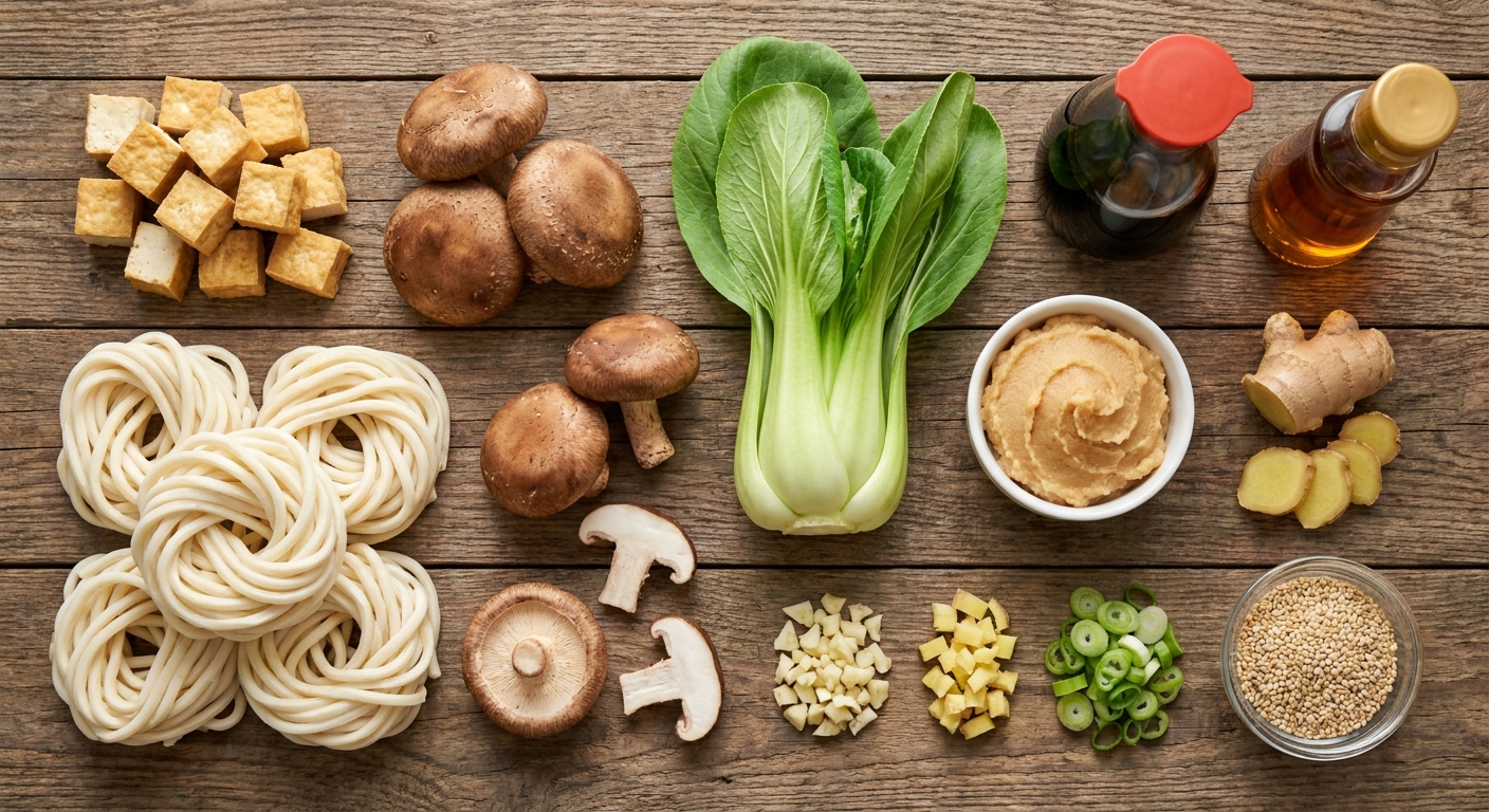 Мисо-удон с тофу и шиитаке 🍜