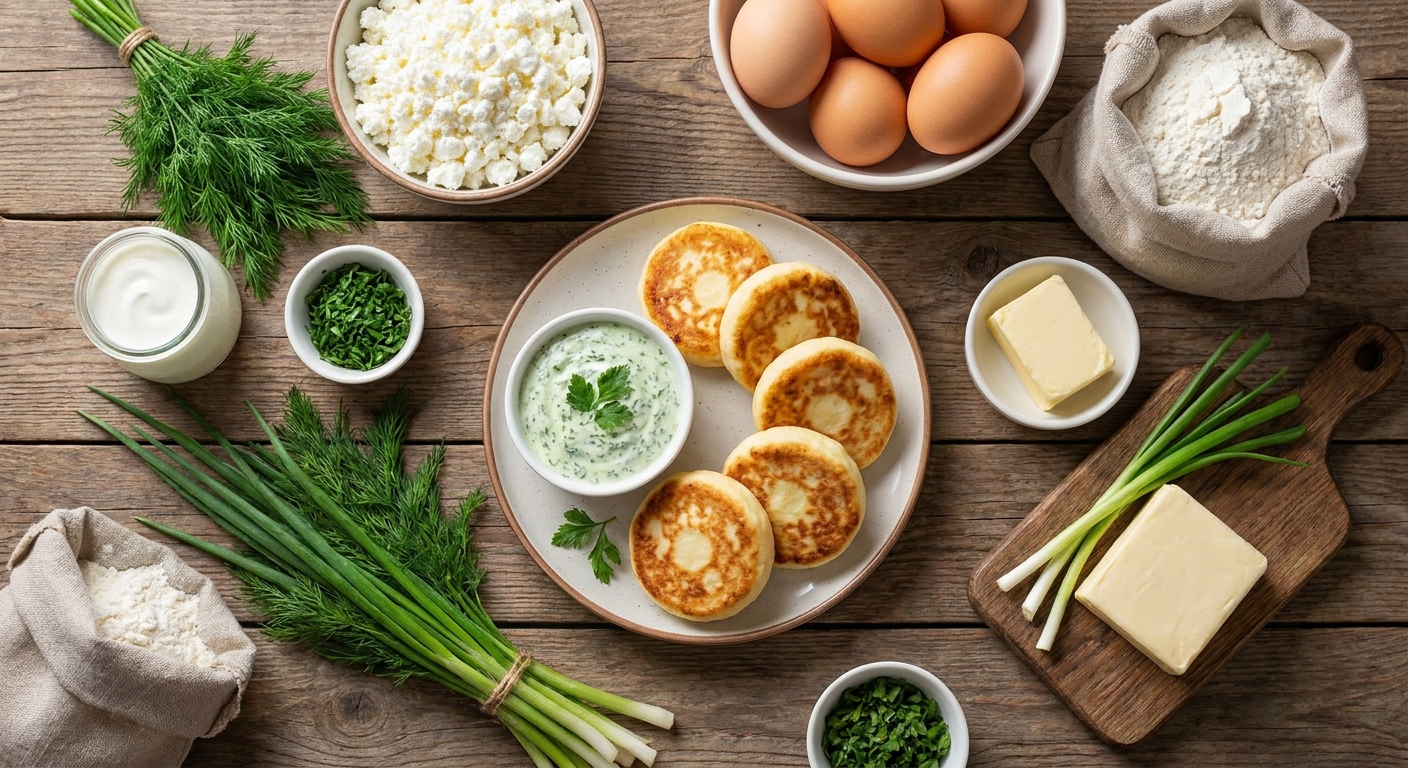 Пушистые сырники с зелёным йогуртовым соусом 🥞🌿
