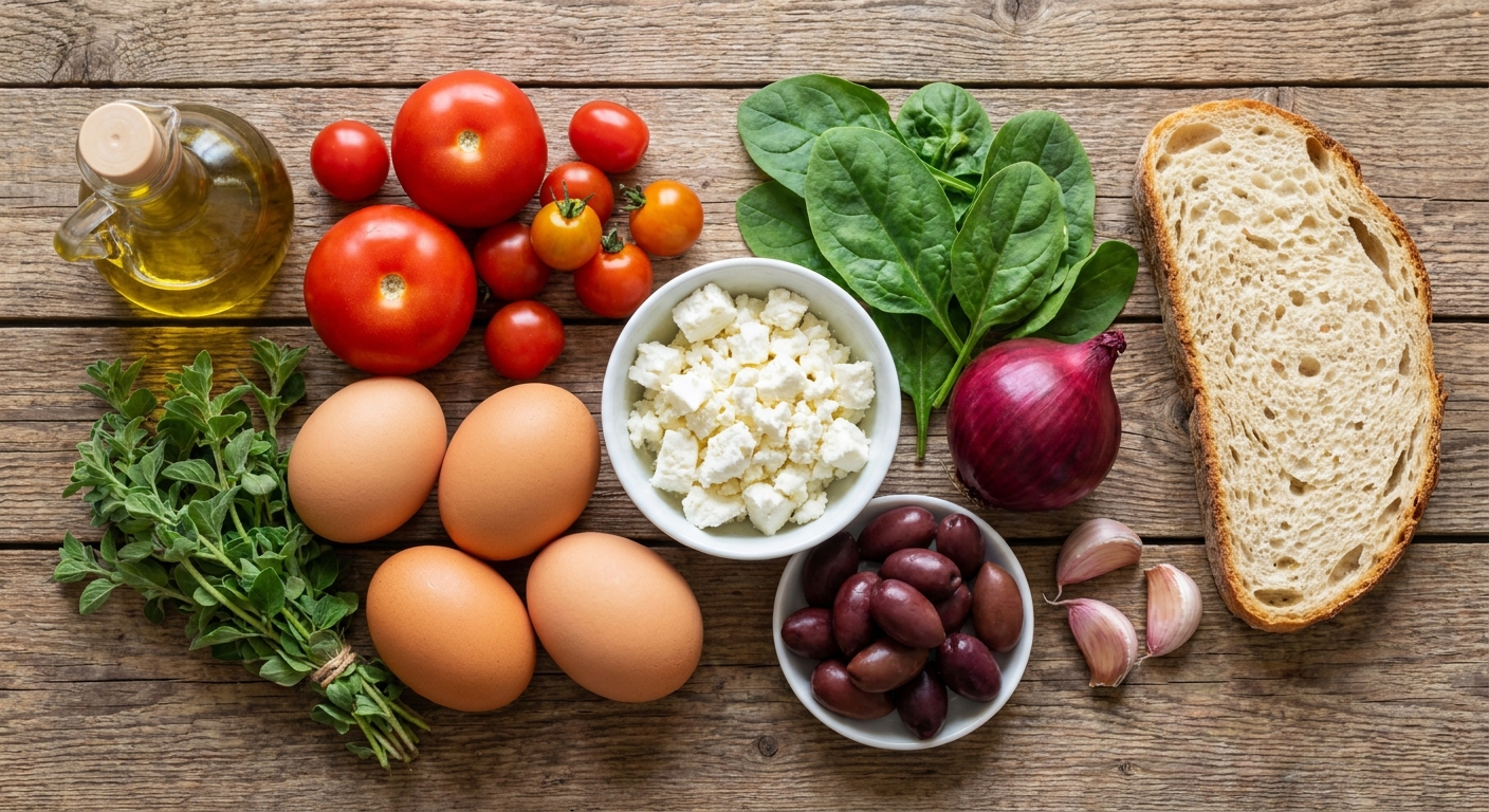 Греческие запечённые яйца с томатами и фетой 🥚🍅