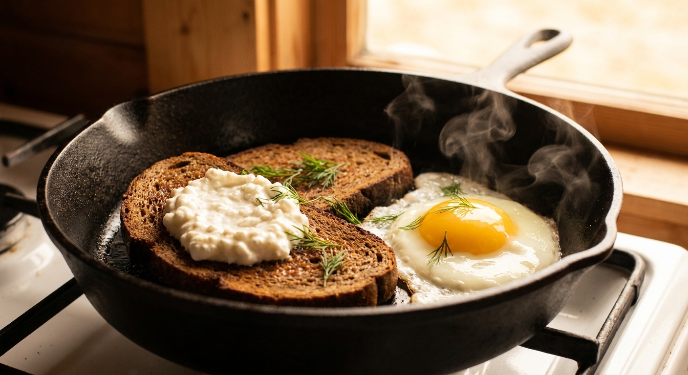 Тёплые ржаные гренки с творожным кремом и яйцом 🍞🥚🌿 — фото 2