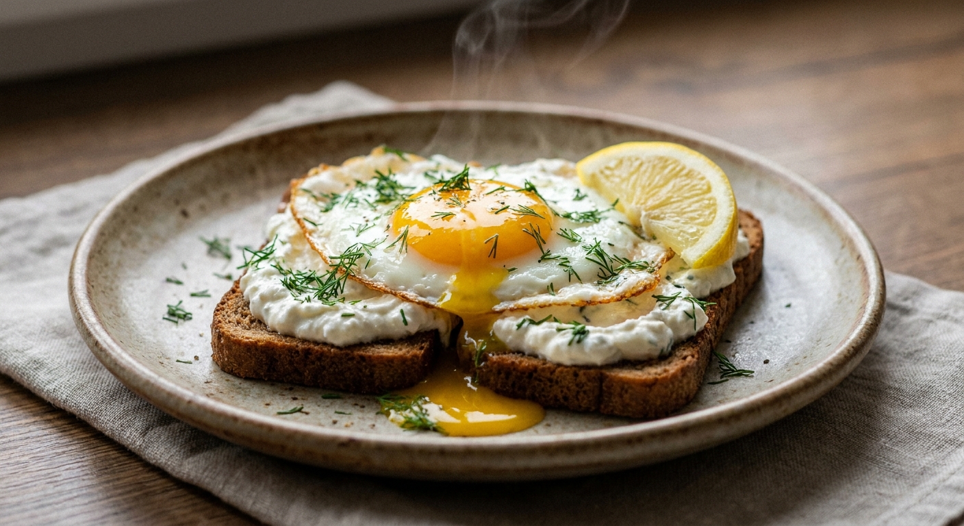 Тёплые ржаные гренки с творожным кремом и яйцом 🍞🥚🌿 — фото 3