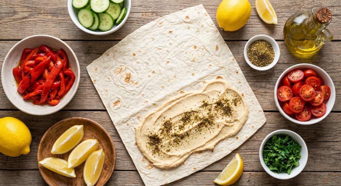 Хумус-ролл с заатаром и печёным перцем 🌯🌿