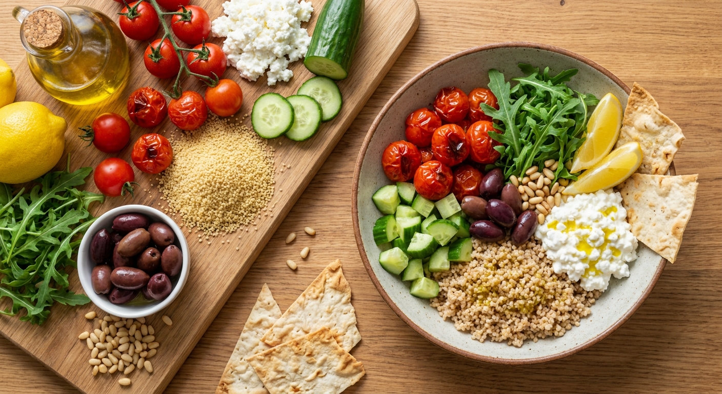 Средиземноморский утренний боул с запечёнными томатами 🥣🍅