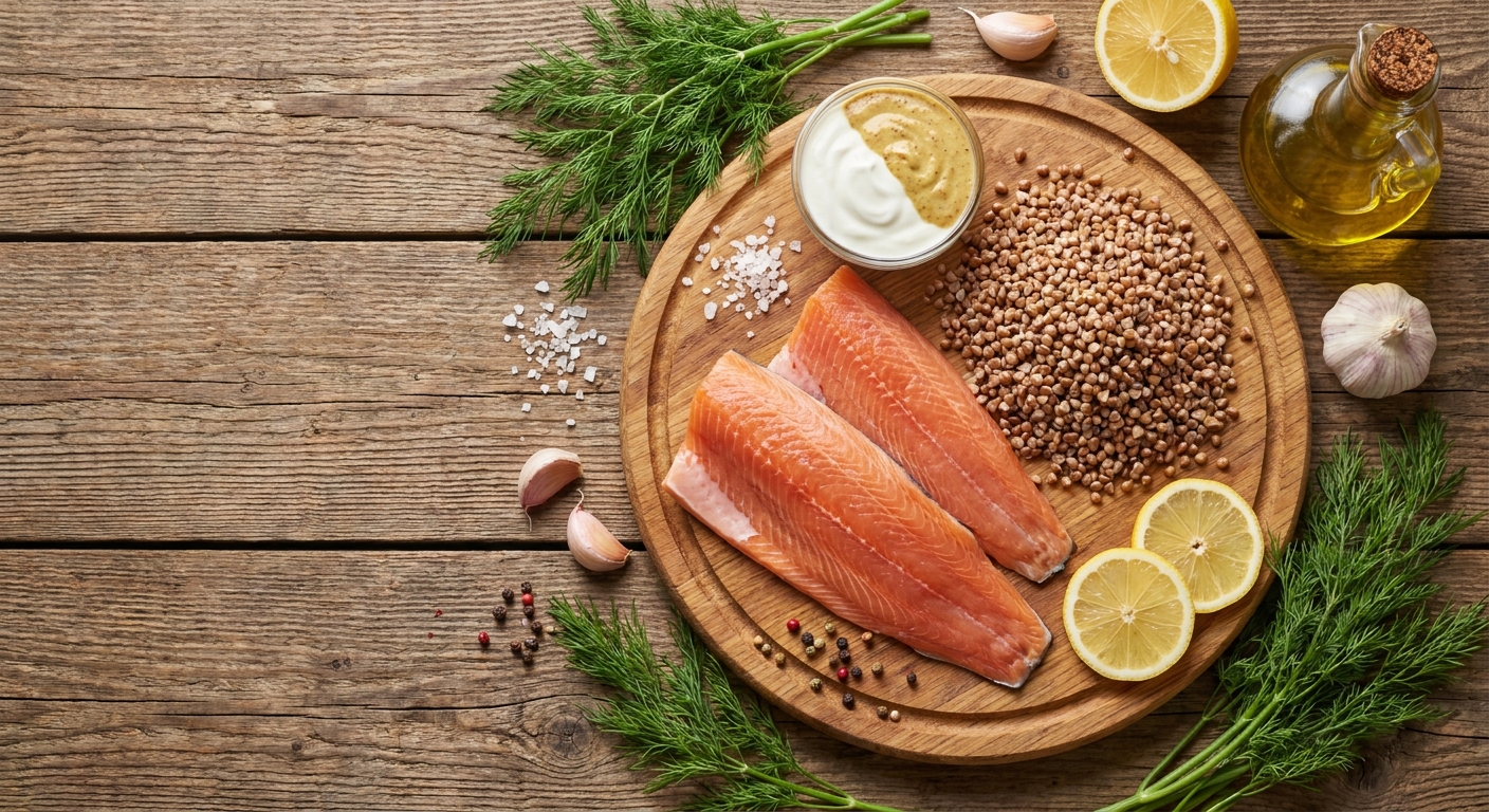 Форель в сметанно‑горчичном соусе с гречкой 🐟