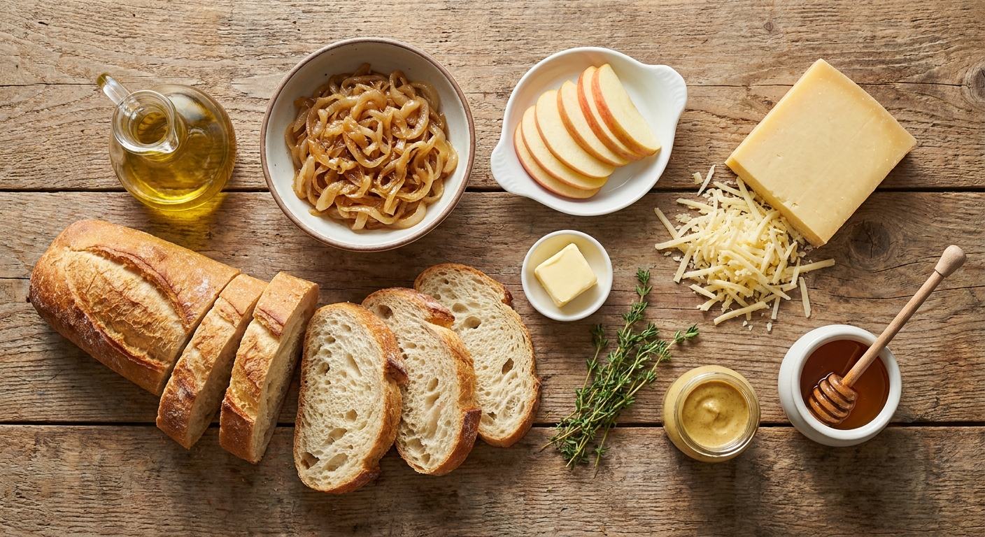 Сырные тартинки с карамелизованным луком и яблоком 🥖🧀