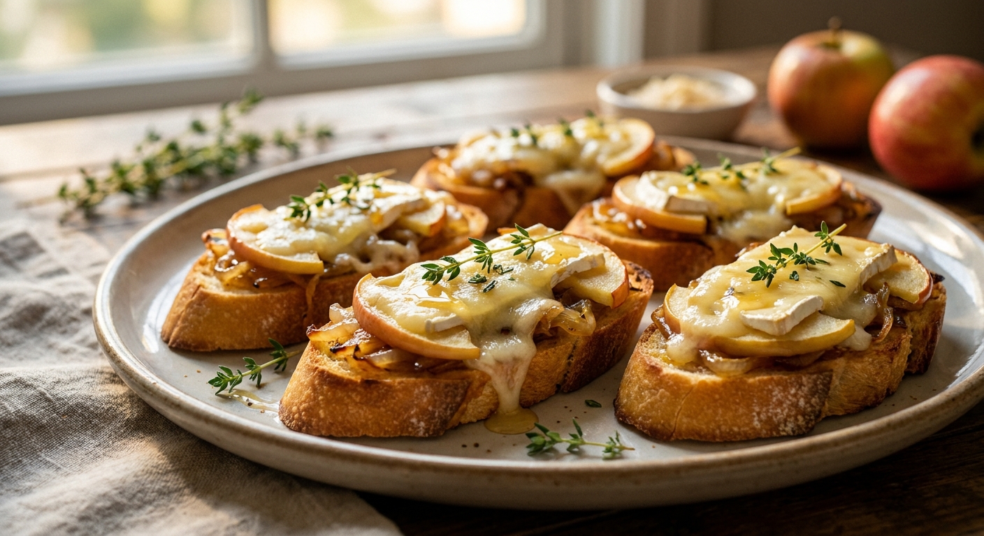 Сырные тартинки с карамелизованным луком и яблоком 🥖🧀 — фото 3