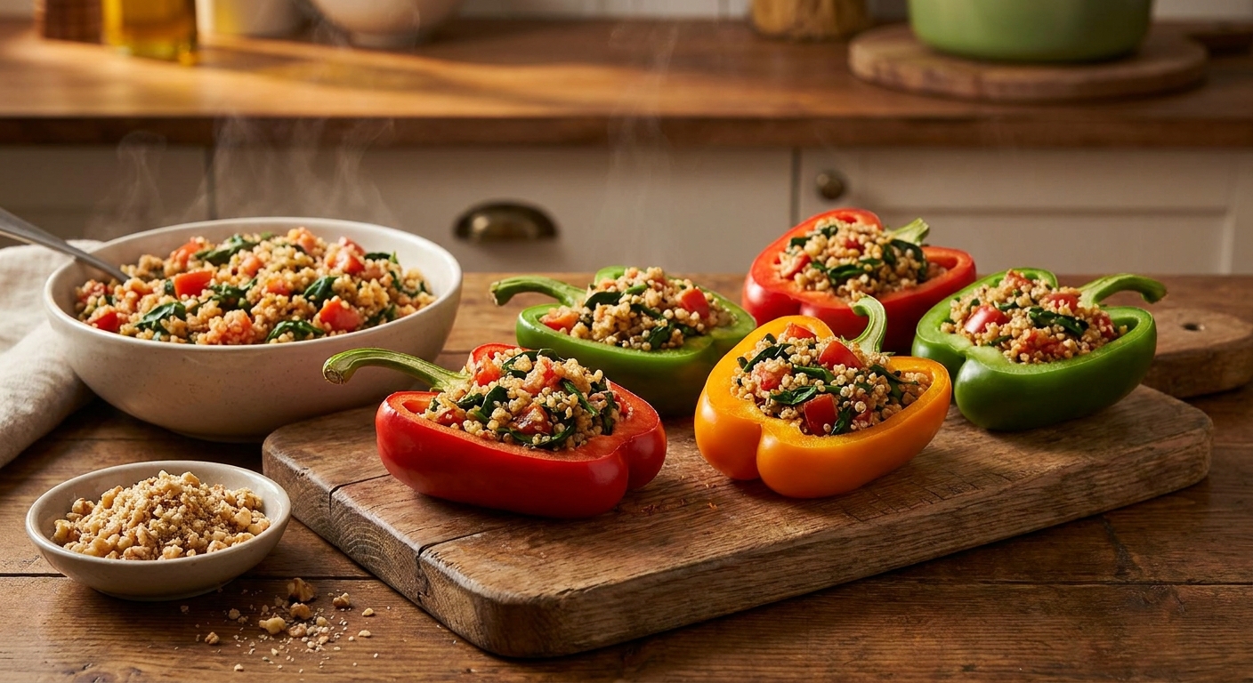 Фаршированные перцы с киноа и ореховым «пармезаном» 🌶️🌿 — фото 2