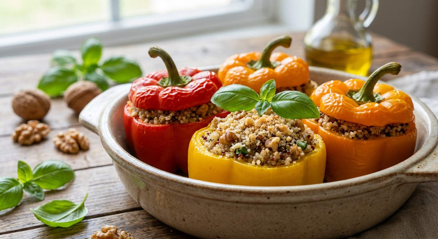 Фаршированные перцы с киноа и ореховым «пармезаном» 🌶️🌿 — фото 3