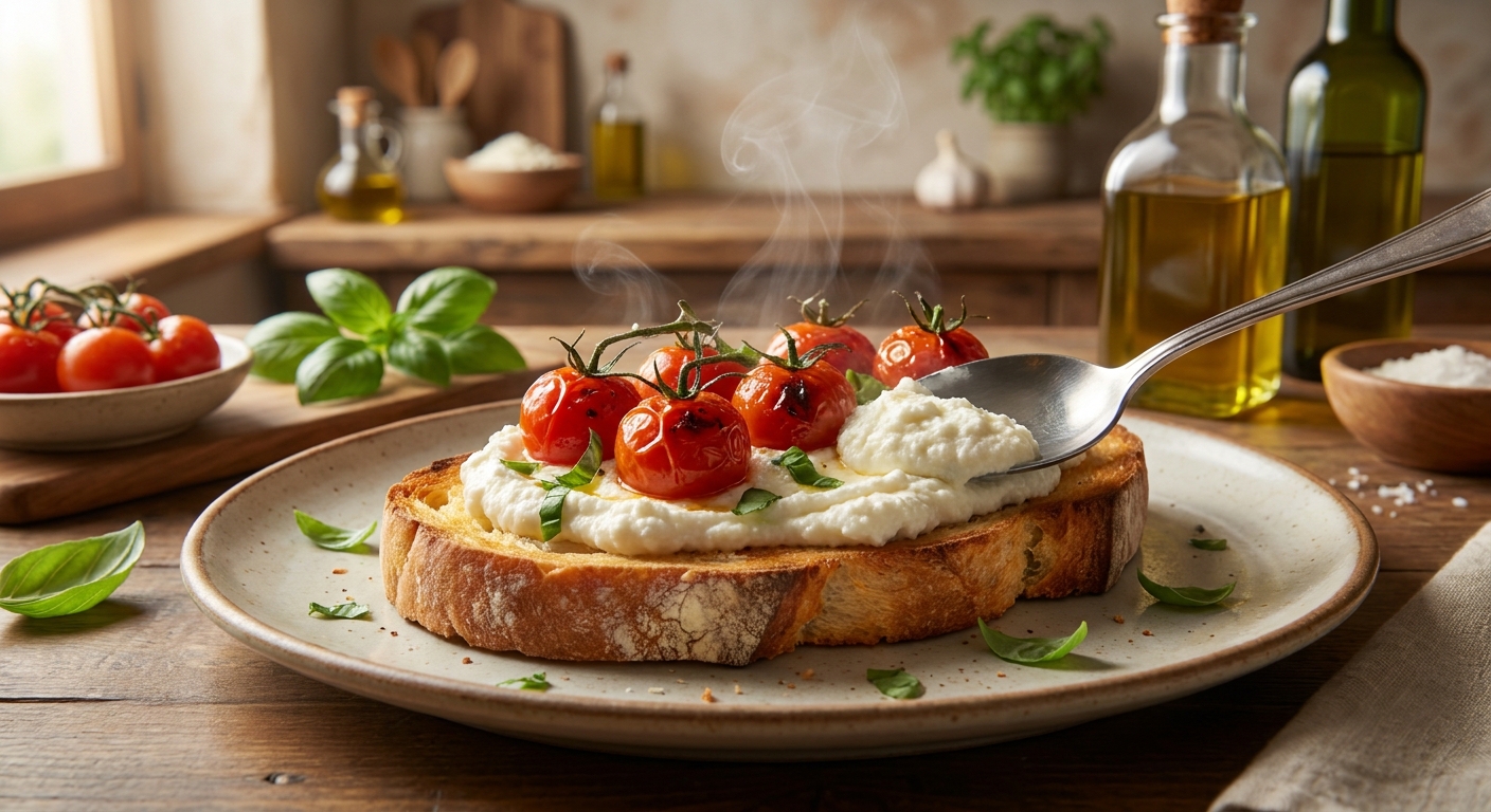 Тосканский тост с рикоттой и запечёнными томатами 🍅🥖 — фото 2