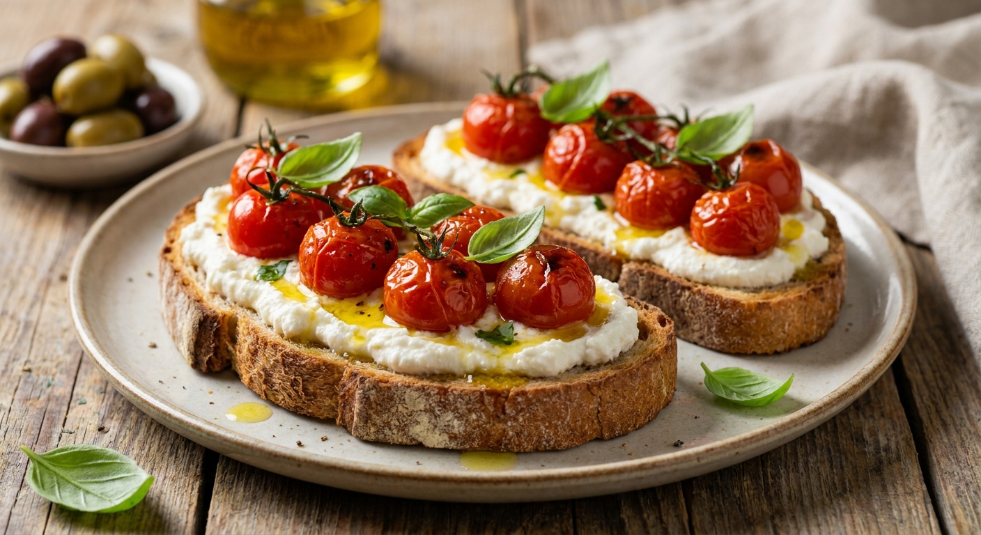 Тосканский тост с рикоттой и запечёнными томатами 🍅🥖 — фото 3