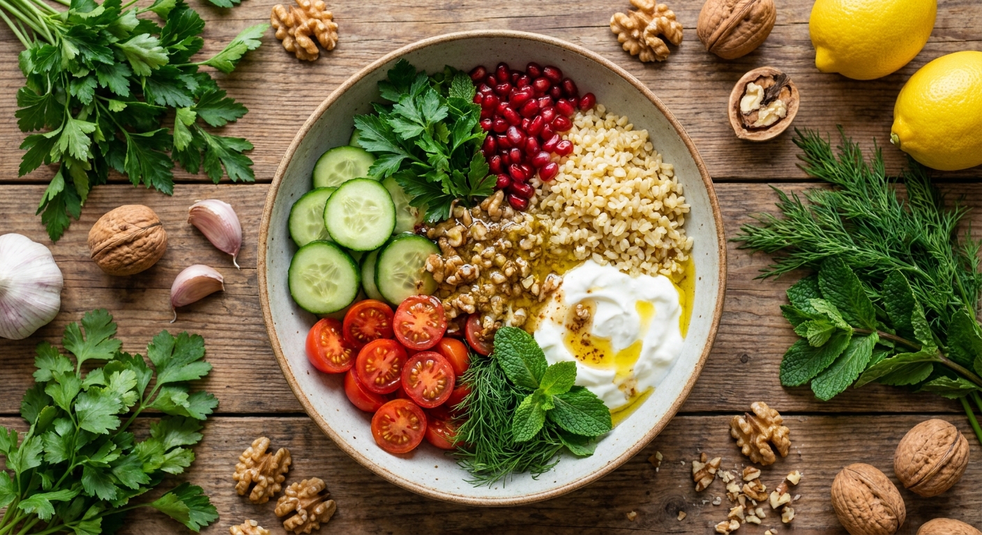 Кавказский тёплый боул с ореховой заправкой 🥣🌿