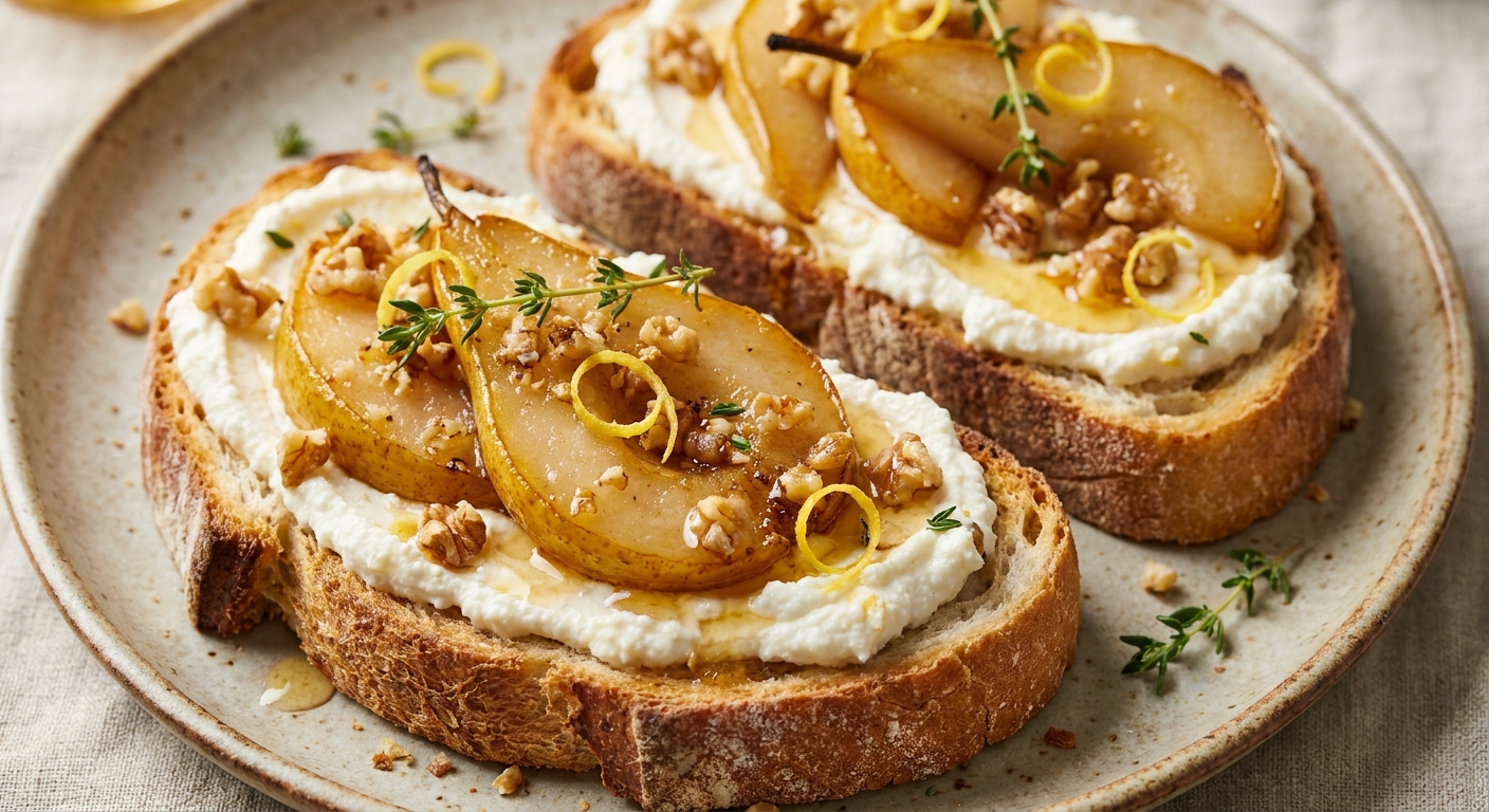 Рикотта-тосты с тёплой грушей и ореховым крамблом 🥖🍐 — фото 3