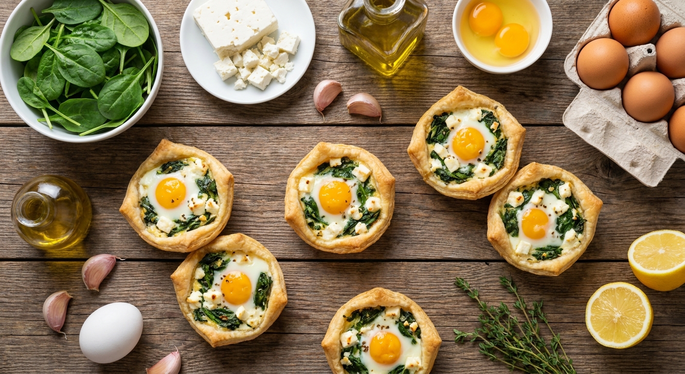 Тарталетки с яйцом, шпинатом и фетой 🥧🍳