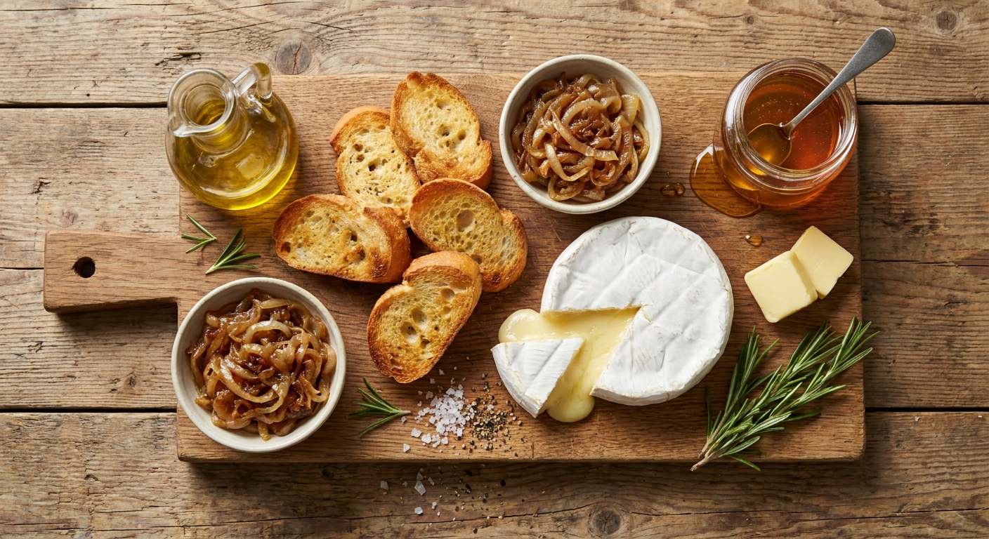 Тёплые гренки с бри и карамелизированным луком 🧀🍯