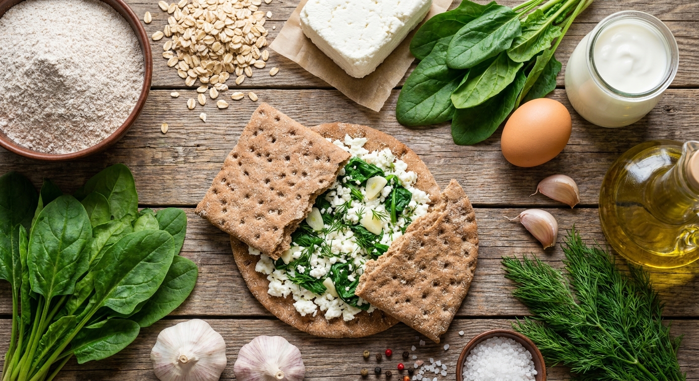 Ржаные лепёшки с творожно‑шпинатной начинкой 🥬