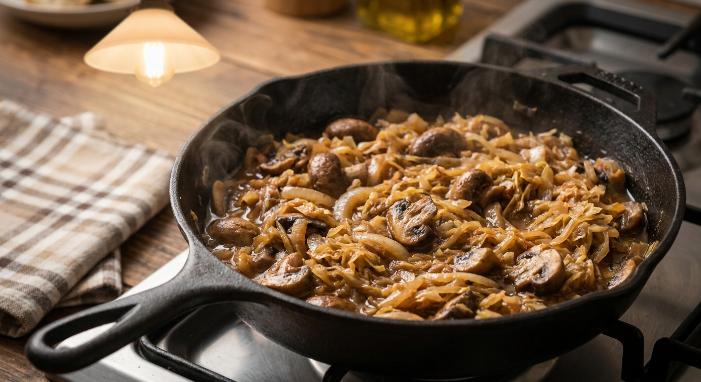 Тёплая гречка с грибами и тушёной капустой 🍽️ — фото 2