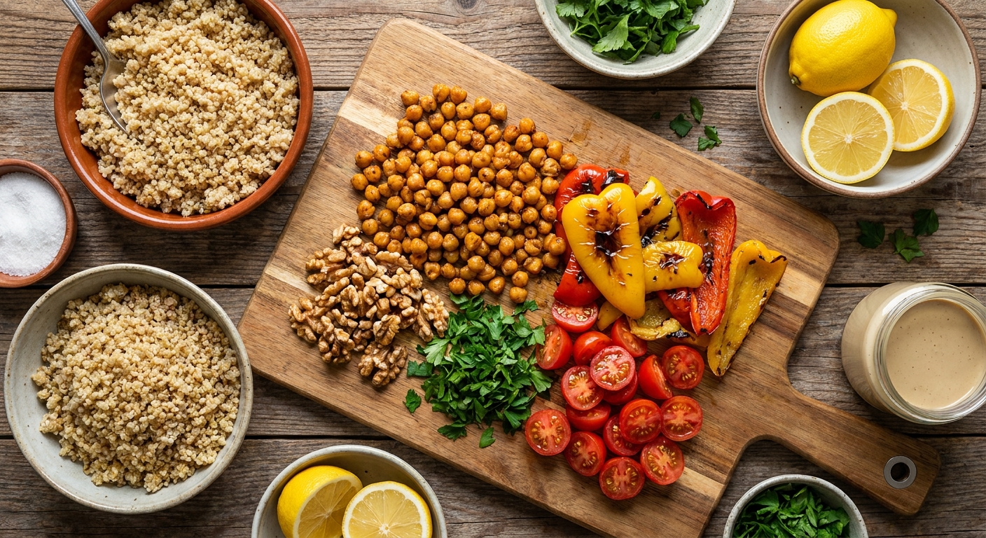 Тёплый средиземноморский салат с хрустящим нутом 🥗🔥