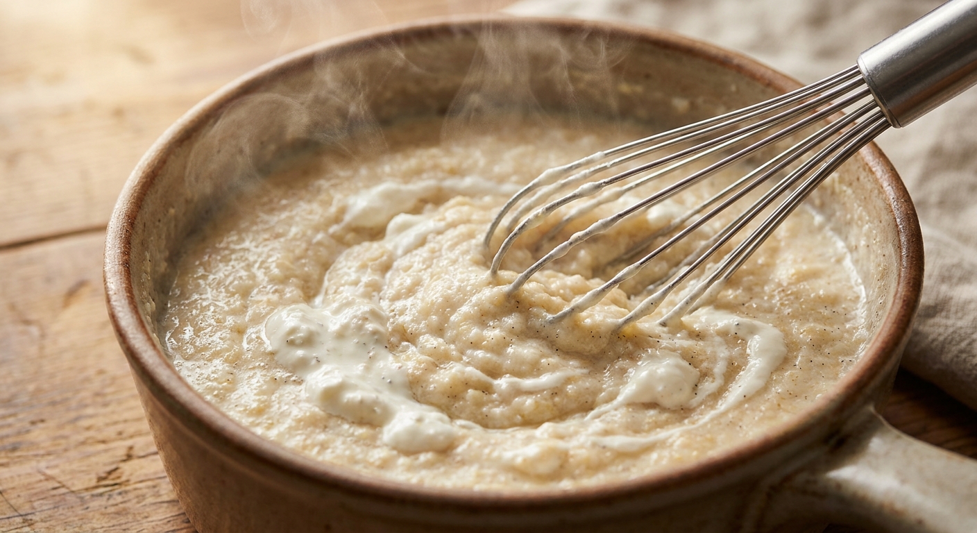 Заварная манная каша с творожно-ванильным кремом 🥣✨ — фото 2