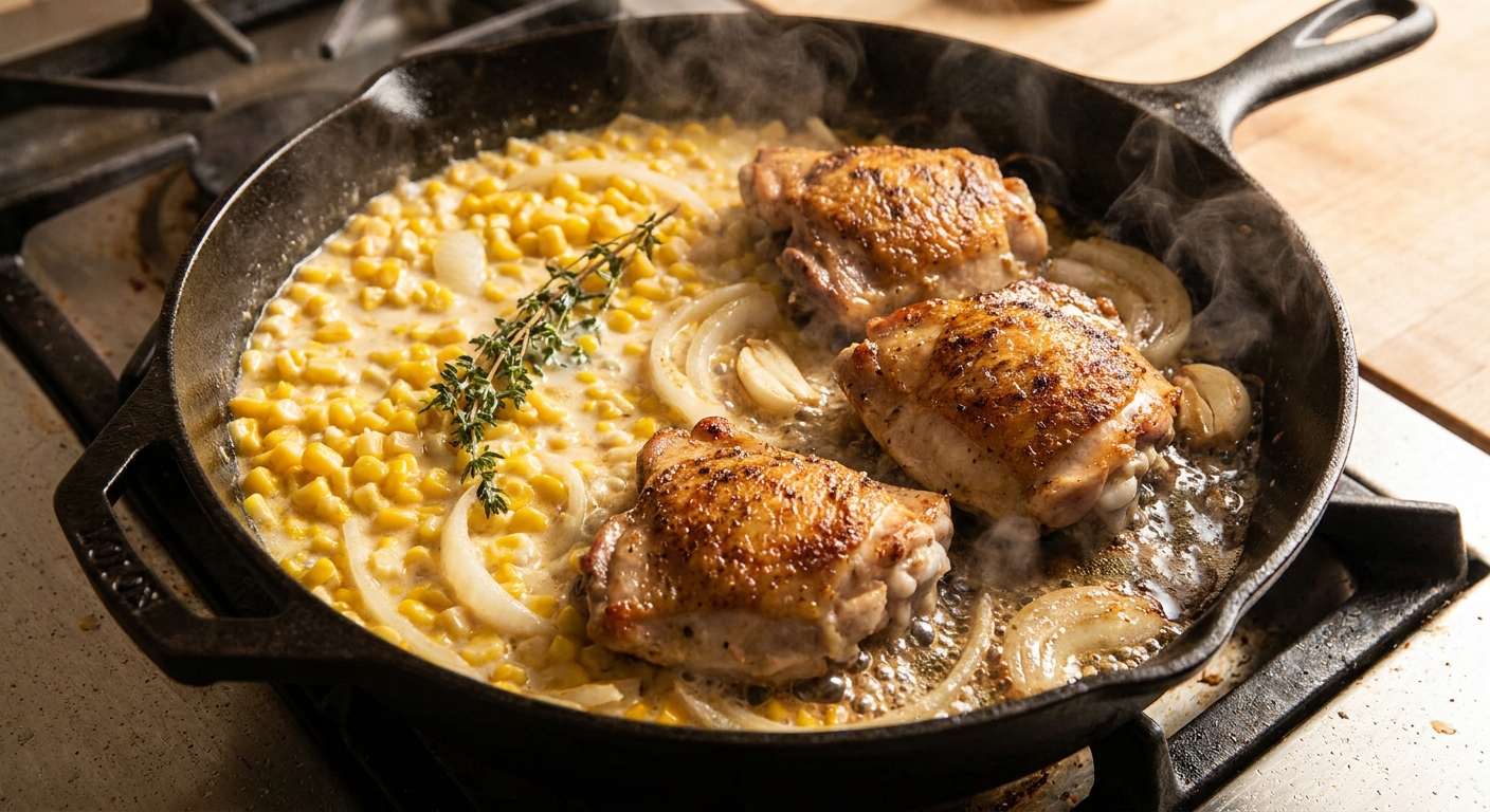 Южный сковородный цыплёнок с кремовой кукурузой 🍗🌽 — фото 2