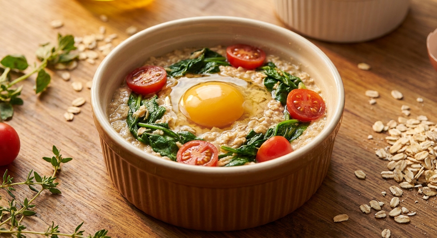 Солёная запечённая овсянка с яйцом и шпинатом 🥣🌿 — фото 2