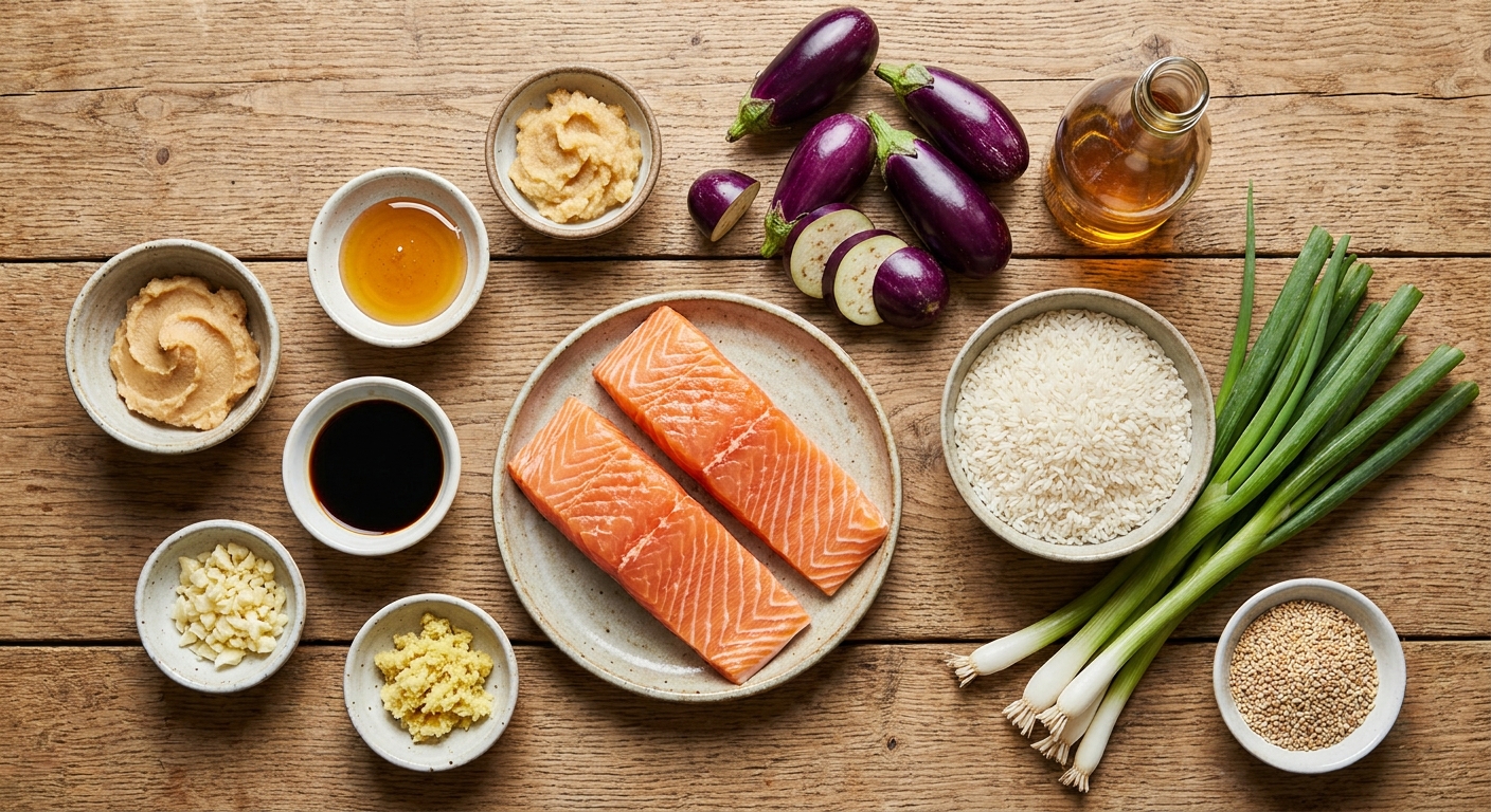 Мисо‑лосось с тёплыми баклажанами 🍣🍆