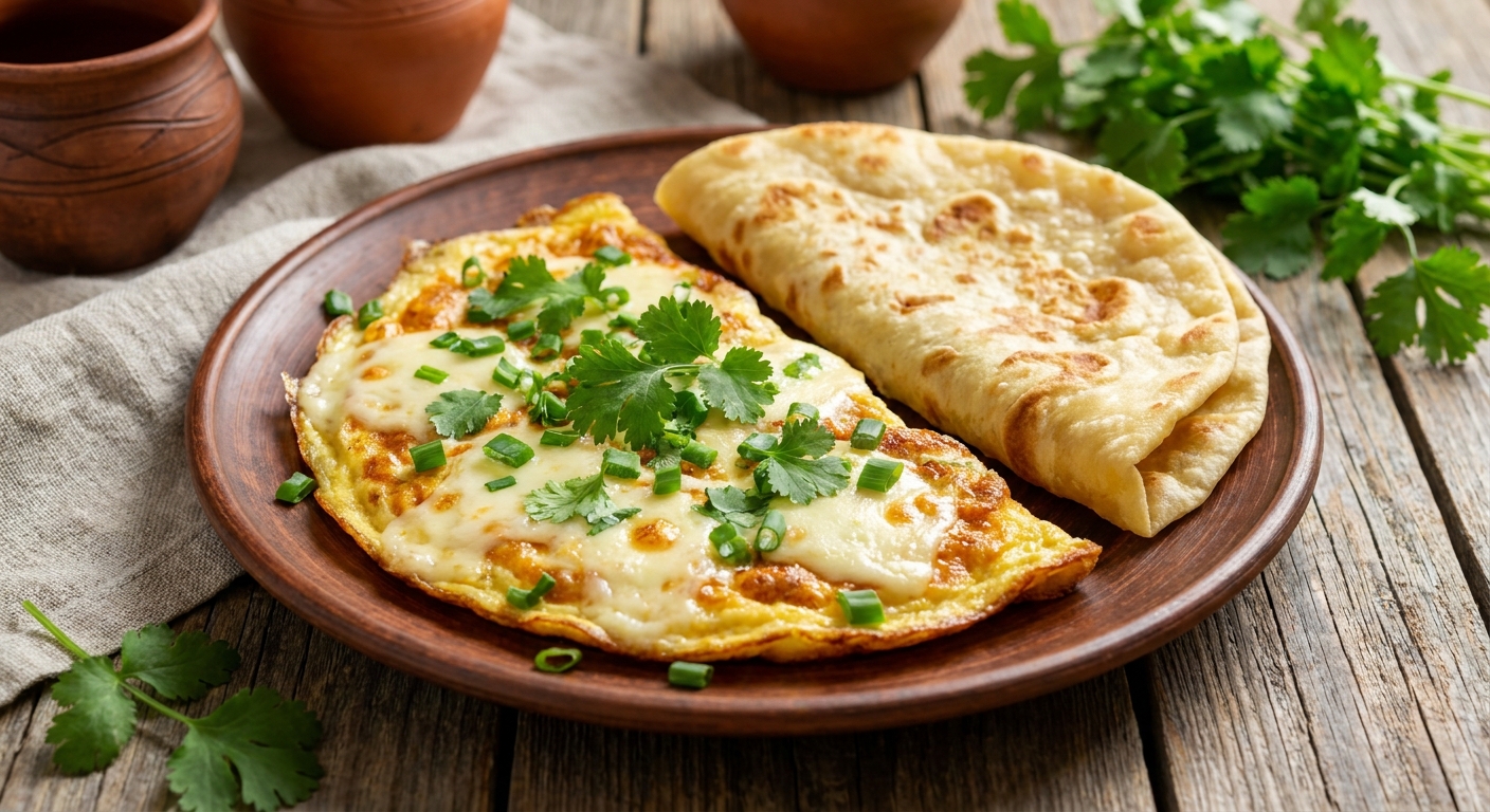 Кавказский омлет с сулугуни и кинзой 🧀🌿 — фото 3
