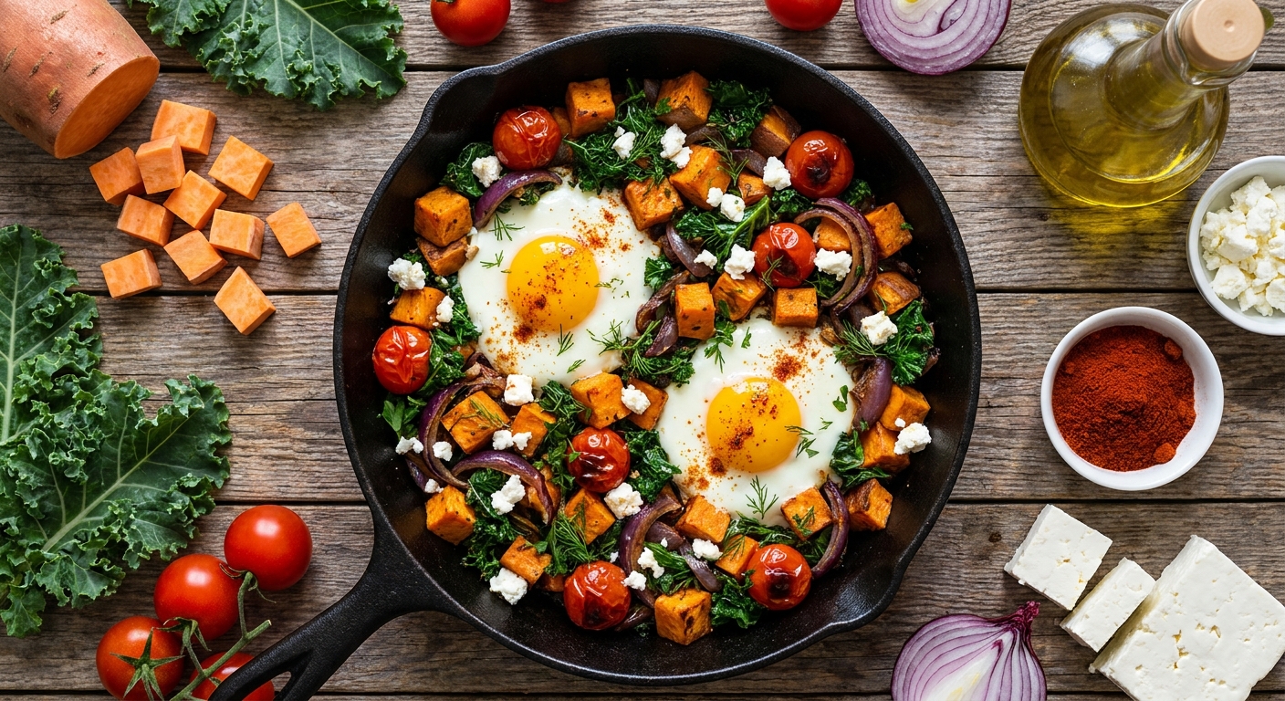 Утренний батат-скиллет с яйцами 🍠🍳