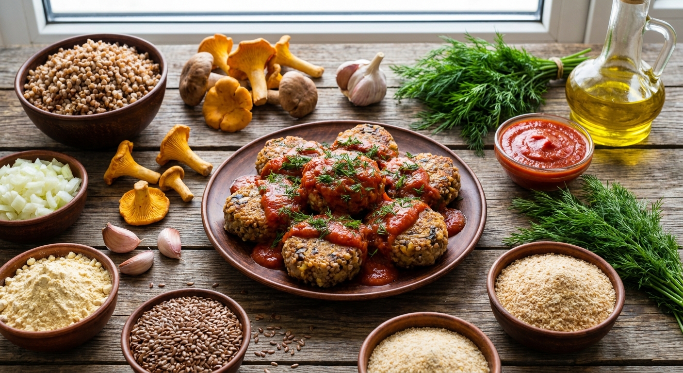 Гречаники с опятами и томатным соусом 🍄